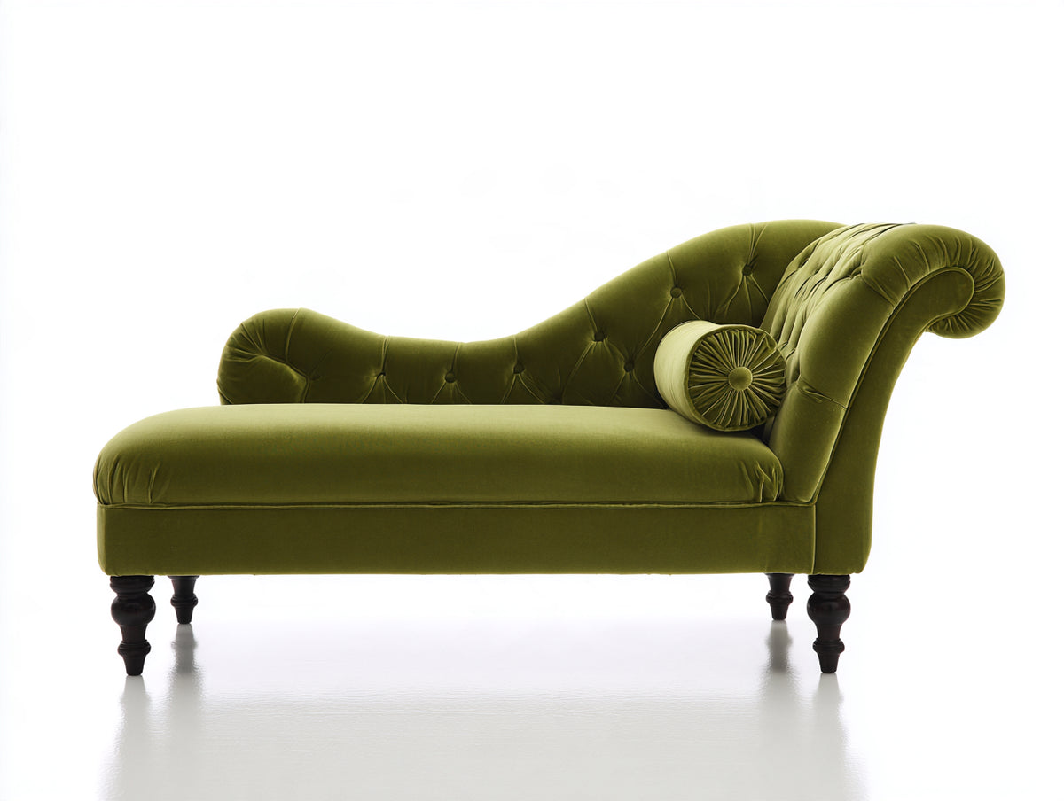 Chaise longue-Velours-Bois-195 x 85 x 88 cm-Vert olive-Classique