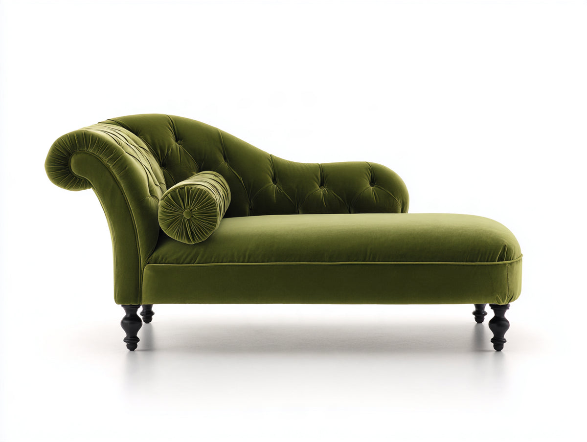 Chaise longue-Velours-Bois-190 x 85 x 85 cm-Vert olive-Classique
