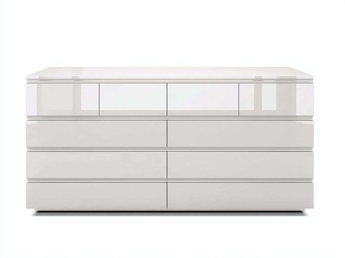 Commode - Panneaux de bois - 146 x 40 x 84 cm - Blanc cassé brillant - Style minimaliste