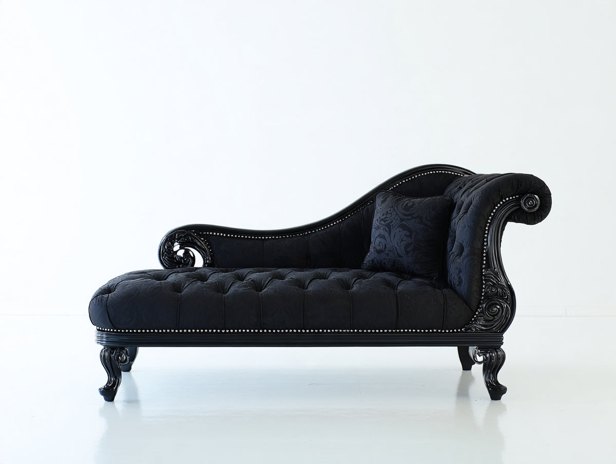 Chaise longue-Tissu-Bois-190 x 80 x 85 cm-Noir-Néoclassique