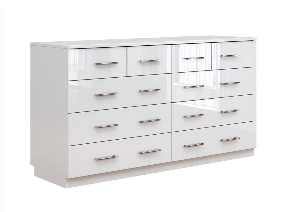 Commode - Panneaux de bois - 150 x 41 x 86 cm - Blanc brillant - Style contemporain