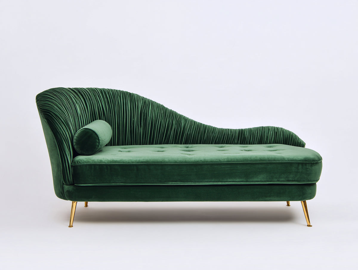 Chaise longue-Velours-Métal-198 x 86 x 84 cm-Vert-Moderne