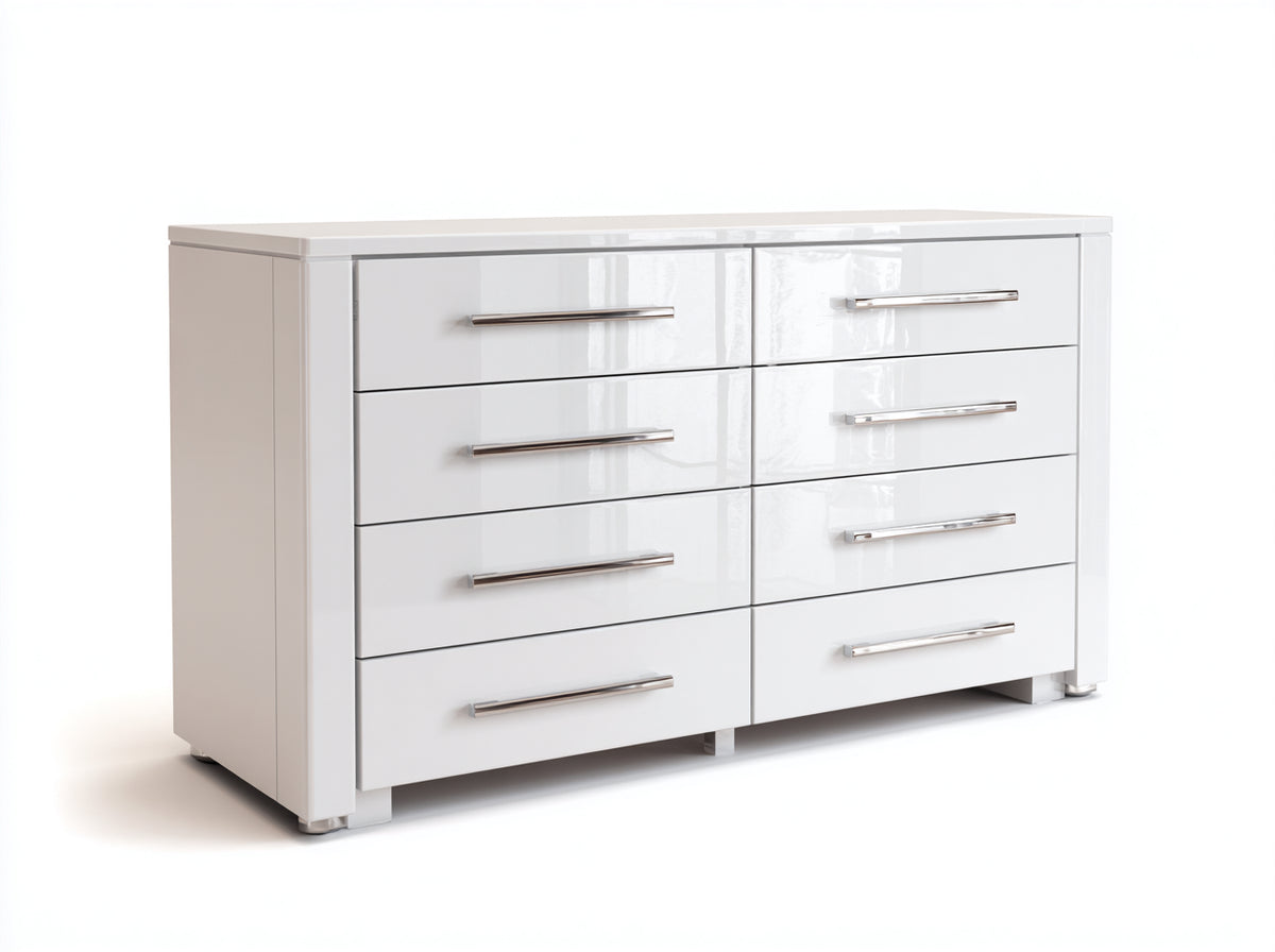 Commode - Panneaux de bois - 150 x 43 x 85 cm - Blanc brillant - Style moderne