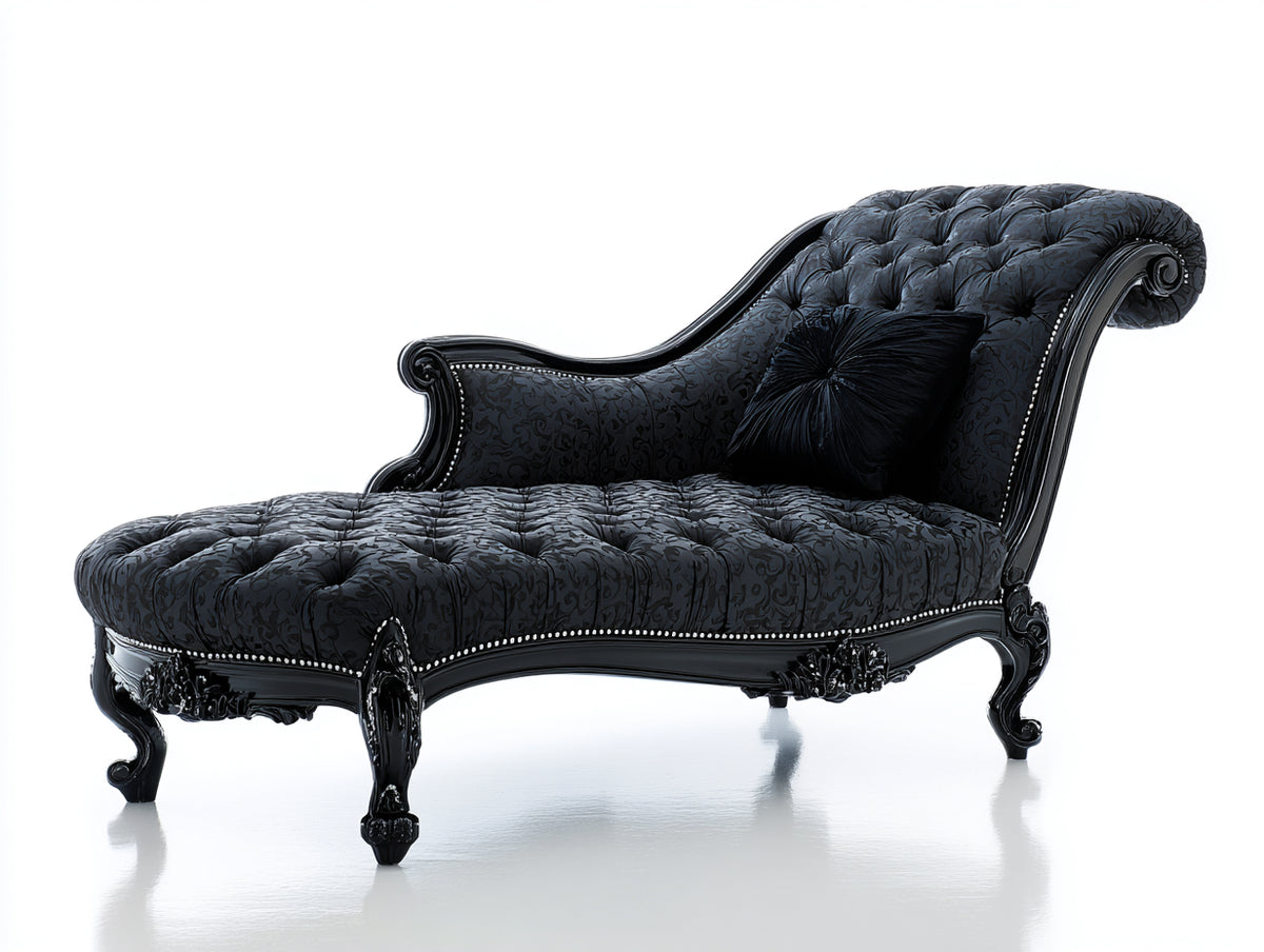 Chaise longue-Velours-Bois-205 x 90 x 95 cm-Noir-Baroque