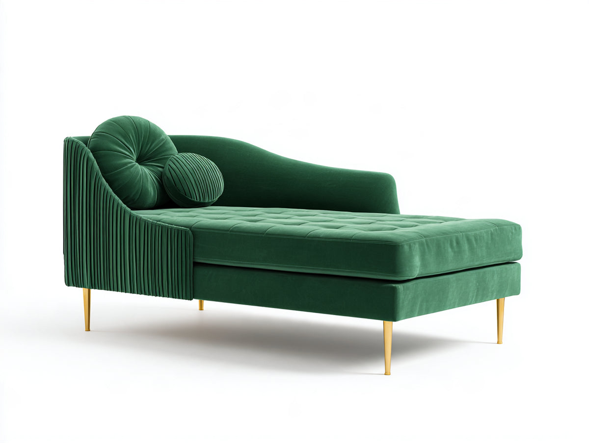 Chaise longue-Velours-Métal-200 x 90 x 85 cm-Vert-Moderne