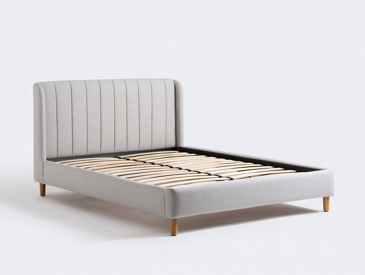 Lit double - Tissu-Bois - 216 x 173 x 114 cm - Gris clair - Design moderne