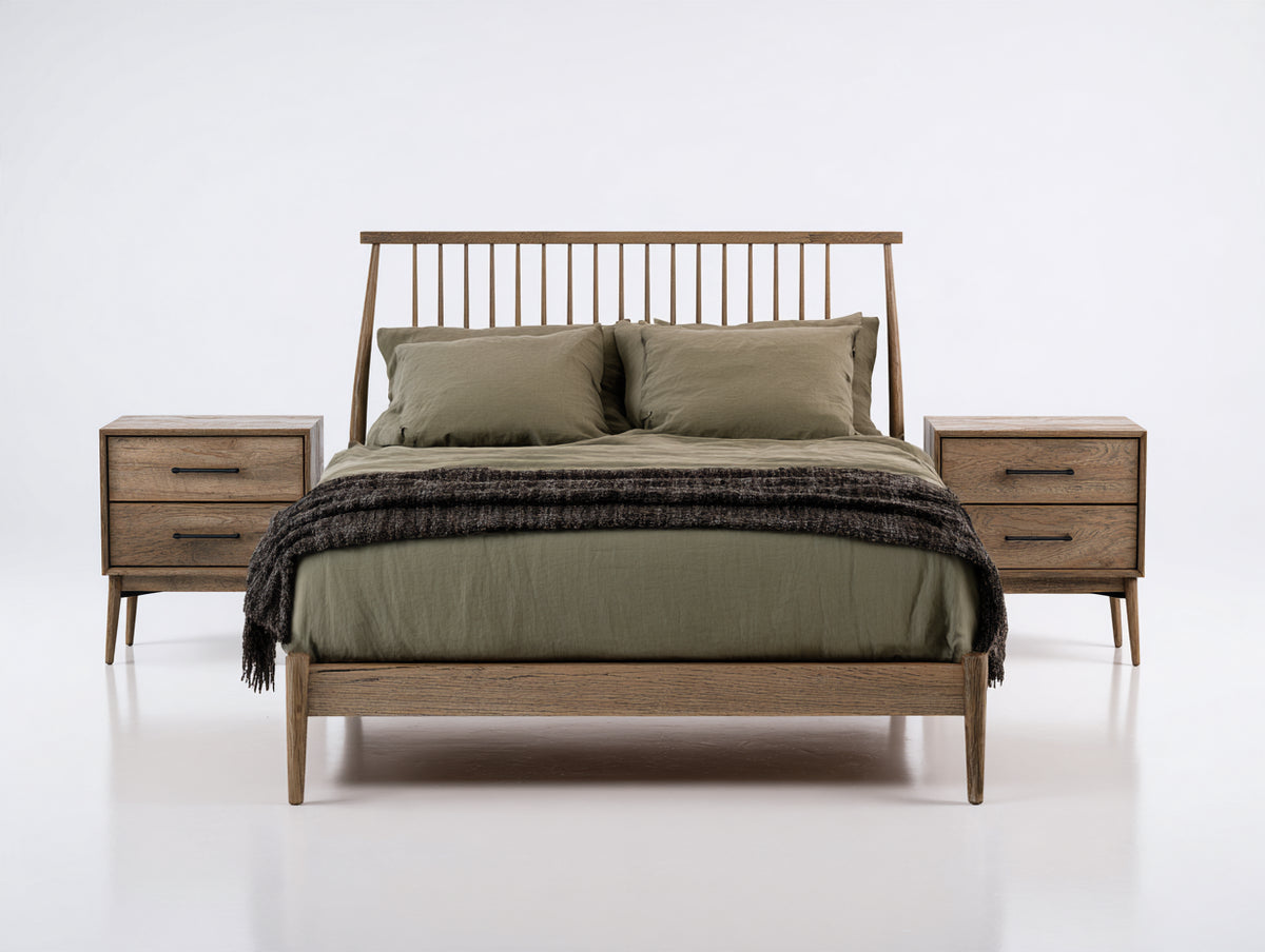 Lit double - Bois - 210 x 170 x 110cm - Brun noyer - Style rustique moderne