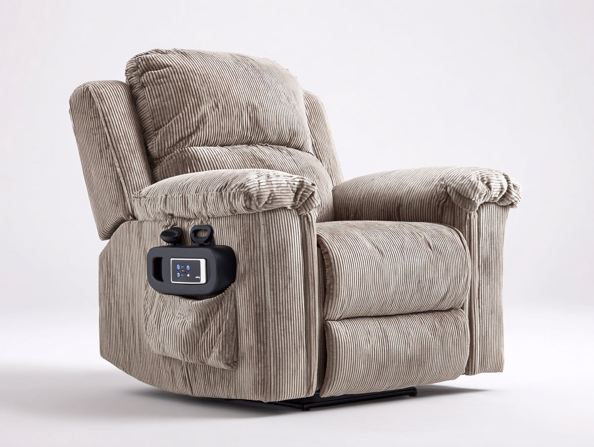 Fauteuil relax - tissu côtelé - 95 x 90 x 105 cm - beige - style contemporain
