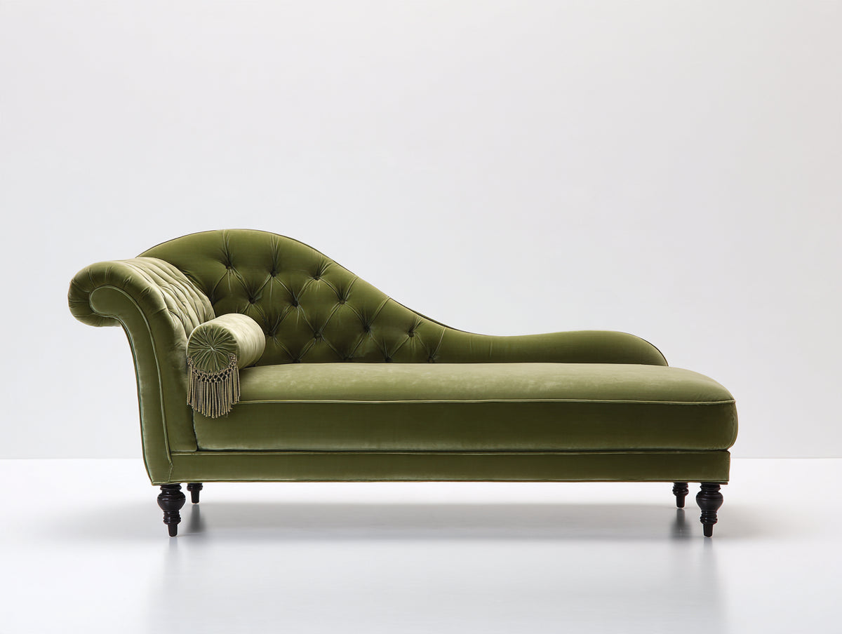 Chaise longue-Velours-Bois-190 x 85 x 85 cm-Vert olive-Classique