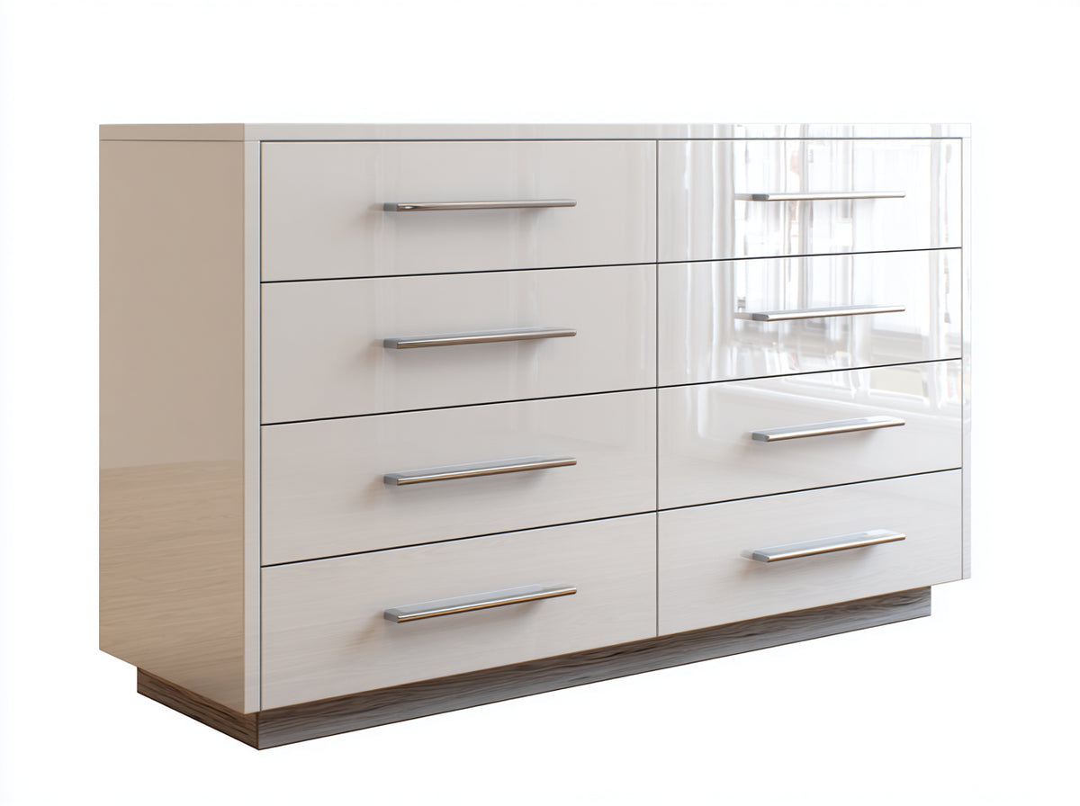 Commode - Panneaux de bois - 158 x 44 x 88 cm - Beige brillant-Marron bois - Style moderne
