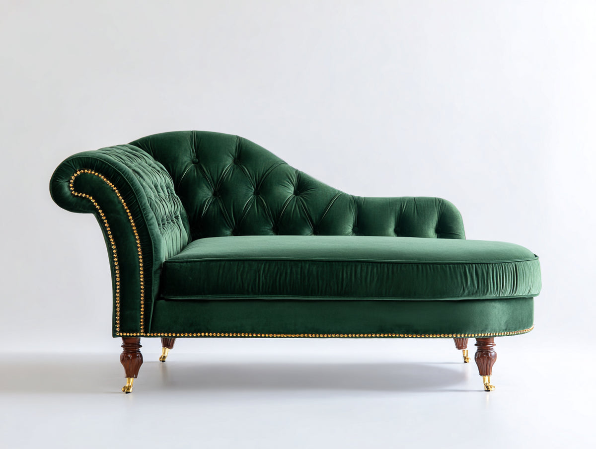Chaise longue-Velours-Bois-210 x 88 x 90 cm-Vert-Bohème