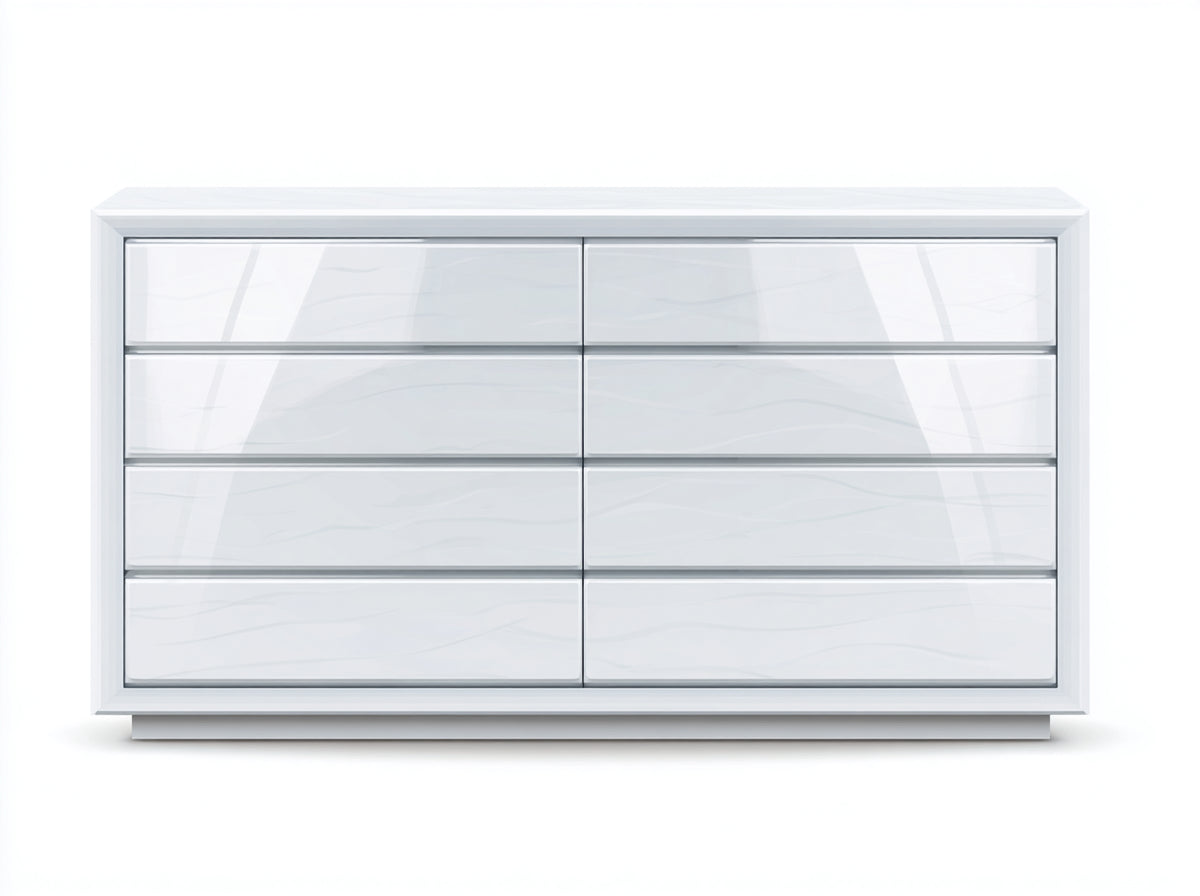 Commode - Panneaux de bois - 146 x 42 x 80 cm - Blanc brillant - Style minimaliste