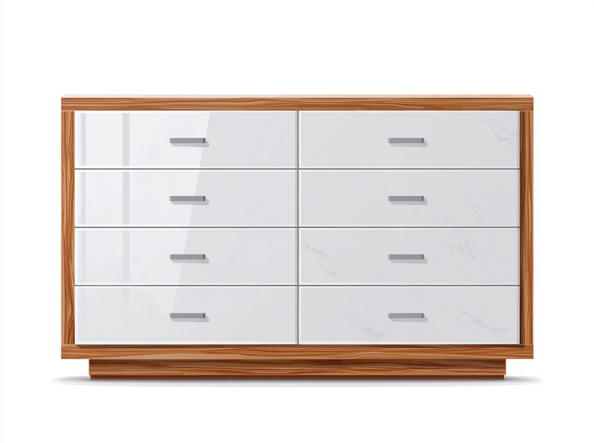 Commode - Panneaux de bois - 150 x 43 x 84 cm - Blanc brillant-Marron bois - Style moderne