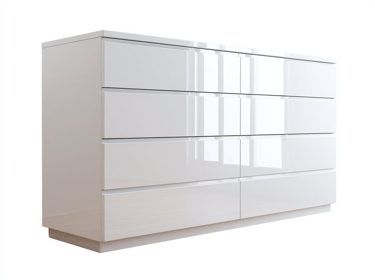 Commode - Panneaux de bois - 138 x 40 x 80 cm - Blanc cassé brillant - Style minimaliste