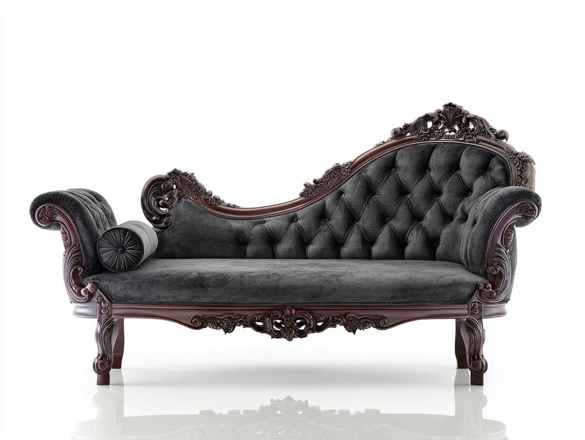 Chaise longue-Velours-Bois-215 x 92 x 96 cm-Gris anthracite-Baroque